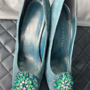 Roland Cartier Teal Heels with Jewel Embellishment